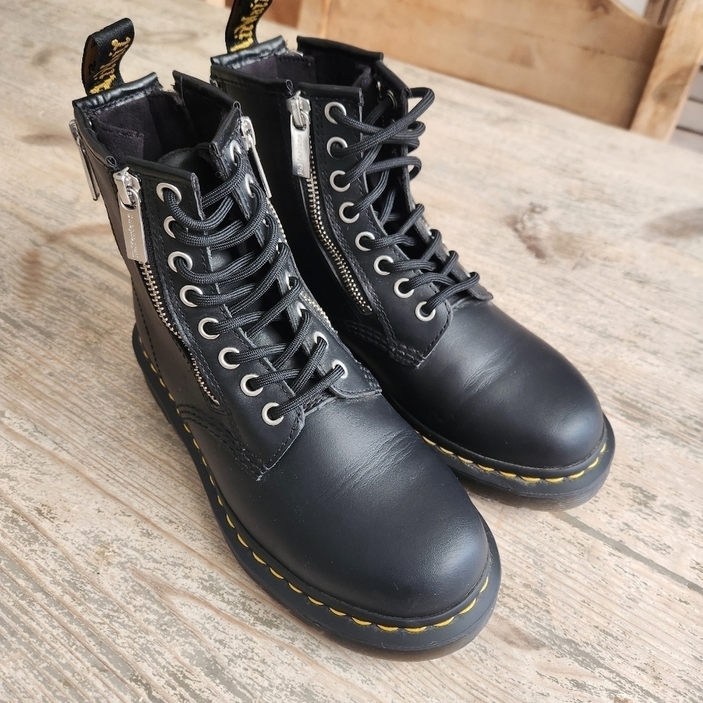 DR.MARTENS ZIP NAPPA 1460 BLACK Combat Moto boots, US Mens 4,US Women's 5